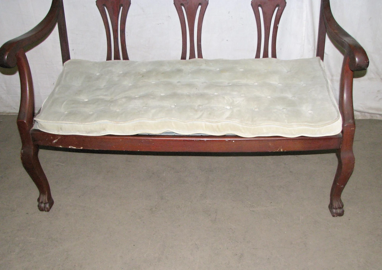 Victorian Three Seat Wooden Bench With Claw Feet 9 Victorian Three Seat Wooden Bench With Claw Feet - Image 7