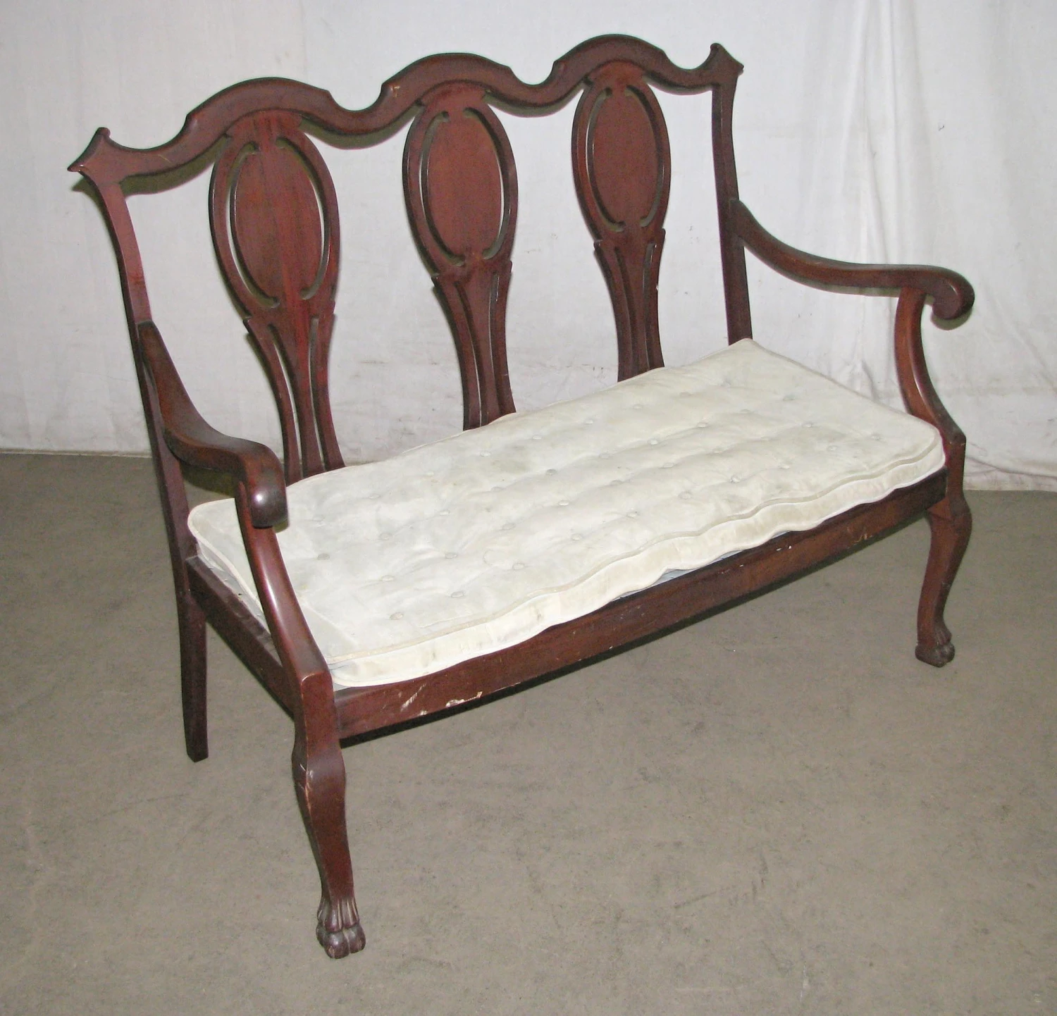 Victorian Three Seat Wooden Bench With Claw Feet 11 Victorian Three Seat Wooden Bench With Claw Feet - Image 9