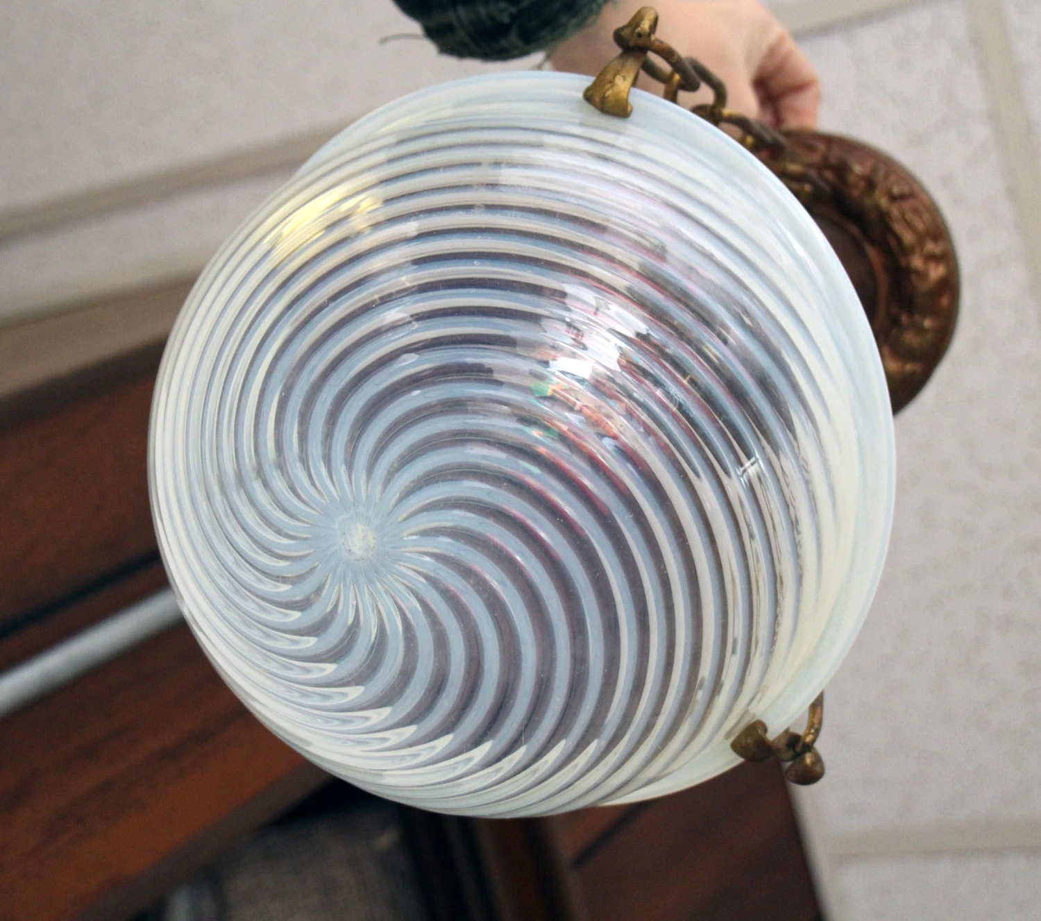 Original Spun Opaline Glass Shade Up Pendant Light 6 Original Spun Opaline Glass Shade Up Pendant Light - Image 4