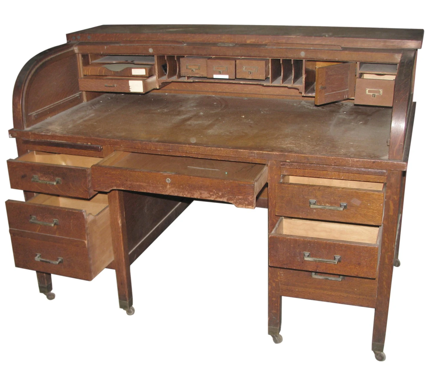 Antique Roll Top Wooden Desk In Tiger Oak 10 Antique Roll Top Wooden Desk In Tiger Oak - Image 8
