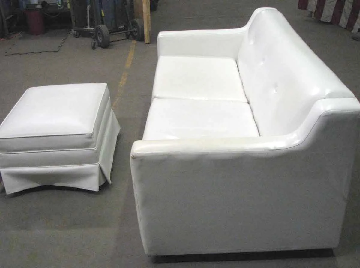 Vintage Mid Century White Vinyl Sofa & Ottoman 14 Vintage Mid Century White Vinyl Sofa & Ottoman - Image 12