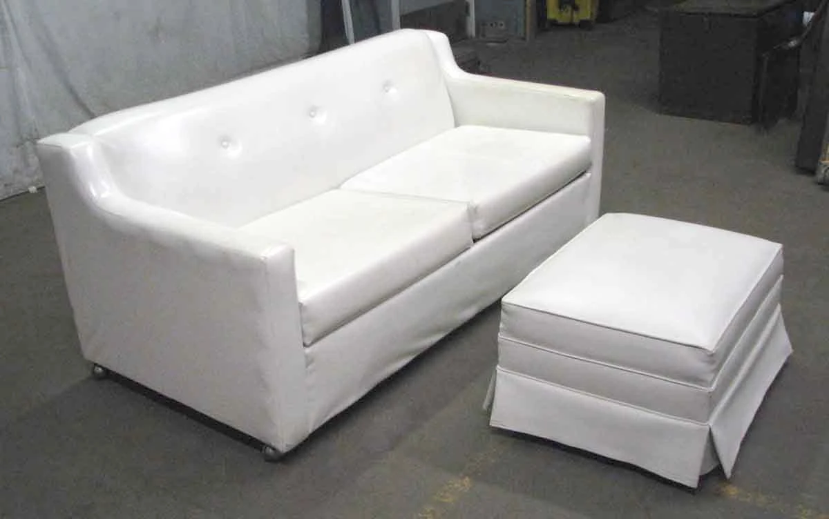 Vintage Mid Century White Vinyl Sofa & Ottoman 15 Vintage Mid Century White Vinyl Sofa & Ottoman - Image 13