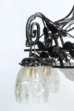 1930s Art Deco Wrought Iron & Glass 4 Light Chandelier -OGT Sale Store l317727 04