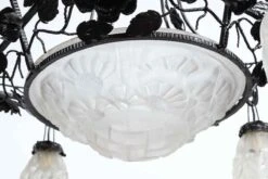 1930s Art Deco Wrought Iron & Glass 4 Light Chandelier -OGT Sale Store l317727 09