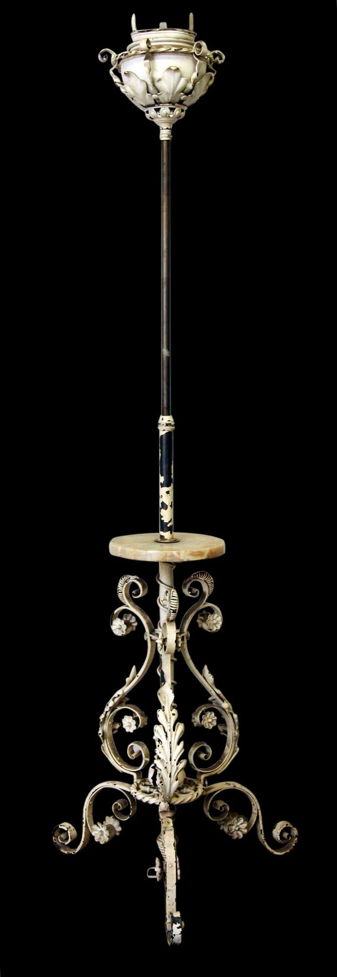 Vintage White Floral Iron & Onyx Floor Lamp 4 Vintage White Floral Iron & Onyx Floor Lamp - Image 2