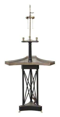 Vintage Triangular Wooden Lamp Table Combo