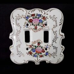 Vintage Floral Porcelain Wall Plate For Double Gang Light Switch