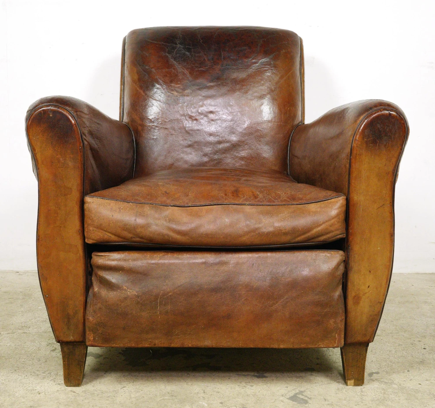 Pair Of European Brown French Leather Club Chairs 4 Pair Of European Brown French Leather Club Chairs - Image 2