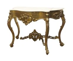Antique Rococo Marble Top Gilt Wood Console Table