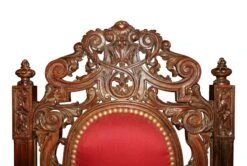 Late 19th Century Pair Of Italian Carved Walnut Chairs With Red Upholstery 9 Late 19th Century Pair Of Italian Carved Walnut Chairs With Red Upholstery -OGT Sale Store living room for sale k197135