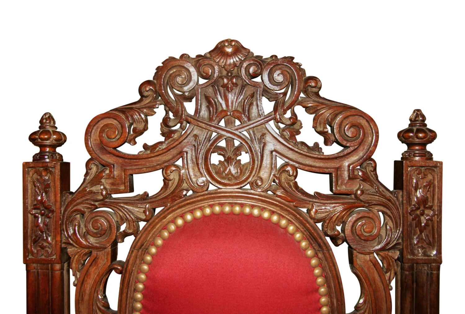 Late 19th Century Pair Of Italian Carved Walnut Chairs With Red Upholstery 5 Late 19th Century Pair Of Italian Carved Walnut Chairs With Red Upholstery - Image 3