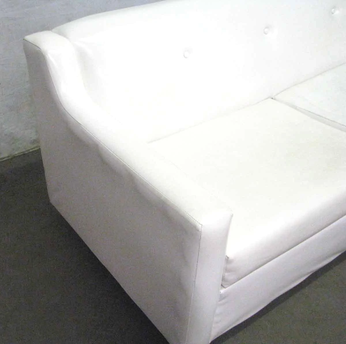 Vintage Mid Century White Vinyl Sofa & Ottoman 5 Vintage Mid Century White Vinyl Sofa & Ottoman - Image 3