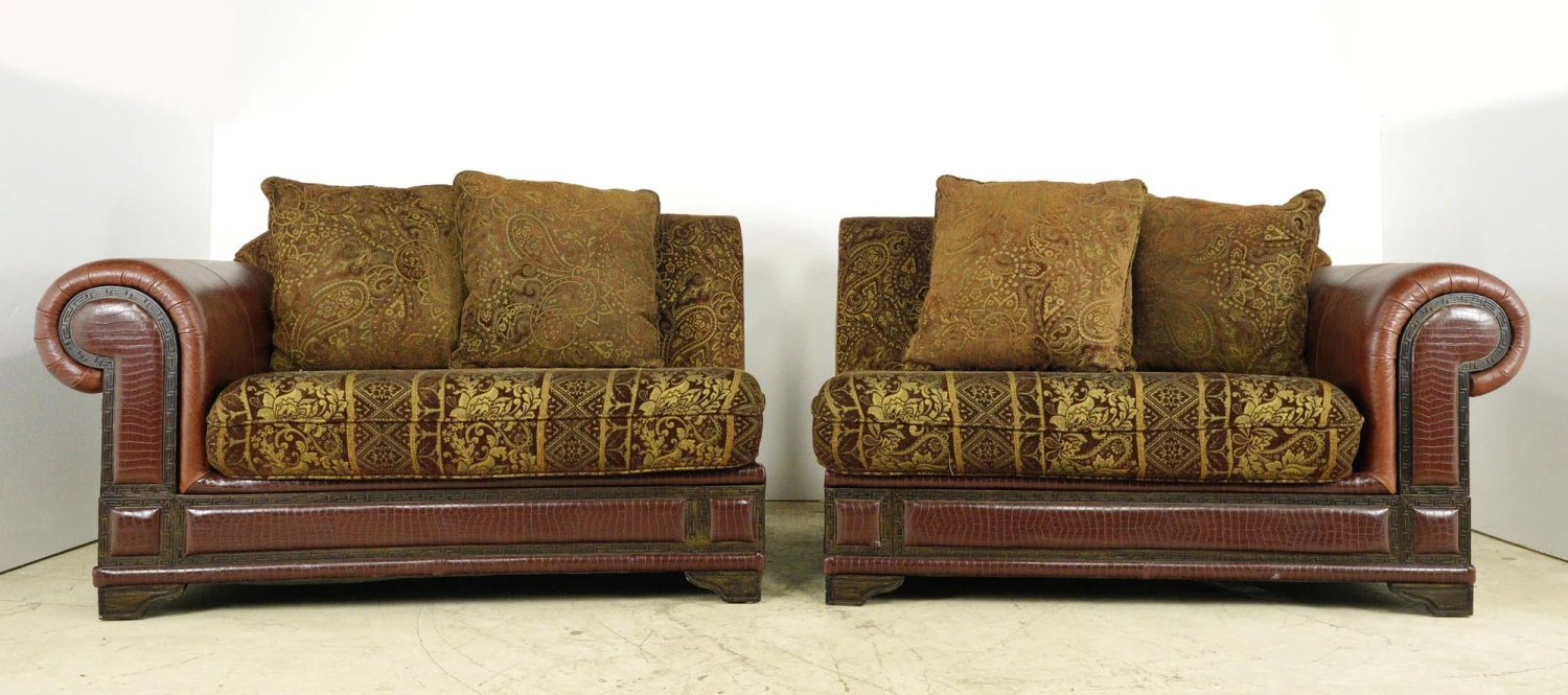Traditional Red Leather Brown & Gold Living Room Seating Set 5 Traditional Red Leather Brown & Gold Living Room Seating Set - Image 3