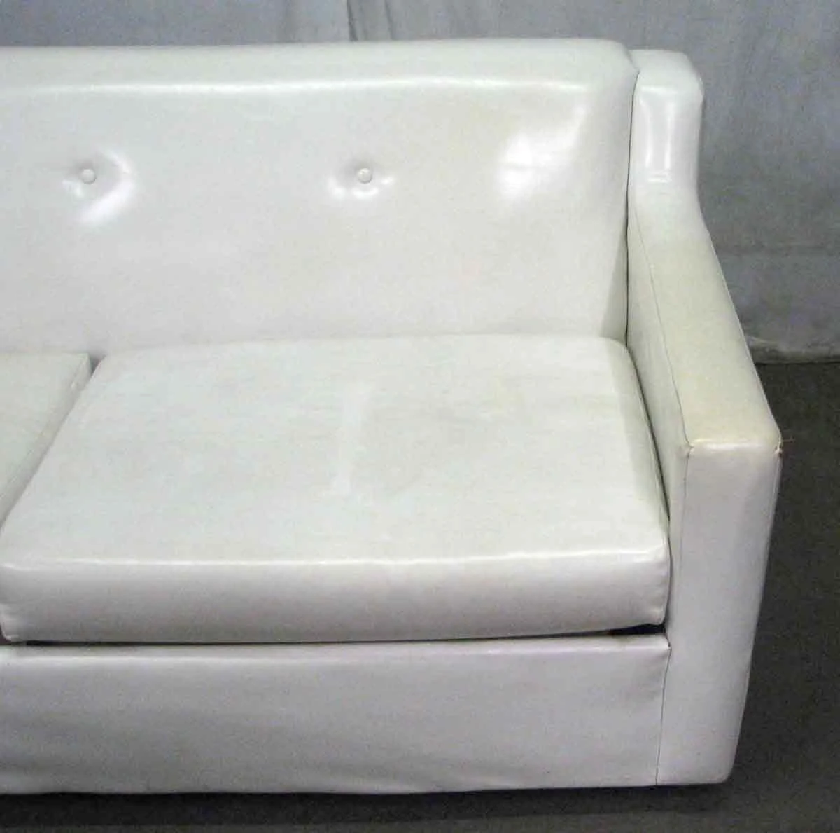 Vintage Mid Century White Vinyl Sofa & Ottoman 4 Vintage Mid Century White Vinyl Sofa & Ottoman - Image 2