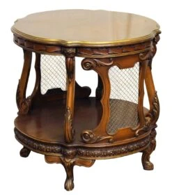 Vintage French Carved Wood Metal Grids Side Table -OGT Sale Store living room m219614