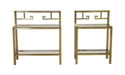 Pair Of Brass & Smoked Glass Art Deco Sofa End Tables