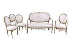 Upholstered Beige French Parlor Set, Restorable Couch And Chairs