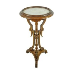 Victorian Eastlake Fusion Style Pedestal Oak Table With Marble Top