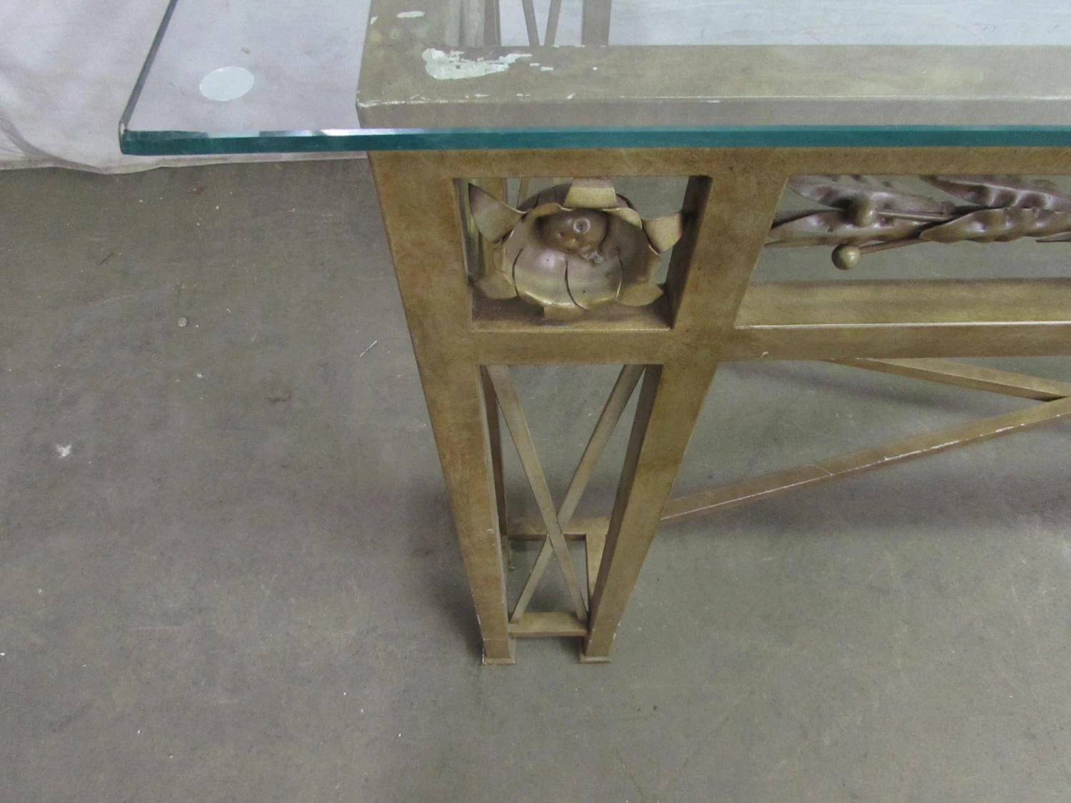 Vintage 6.5 Ft. Glass Top Wrought Iron Counter Height Table 6 Vintage 6.5 Ft. Glass Top Wrought Iron Counter Height Table - Image 4