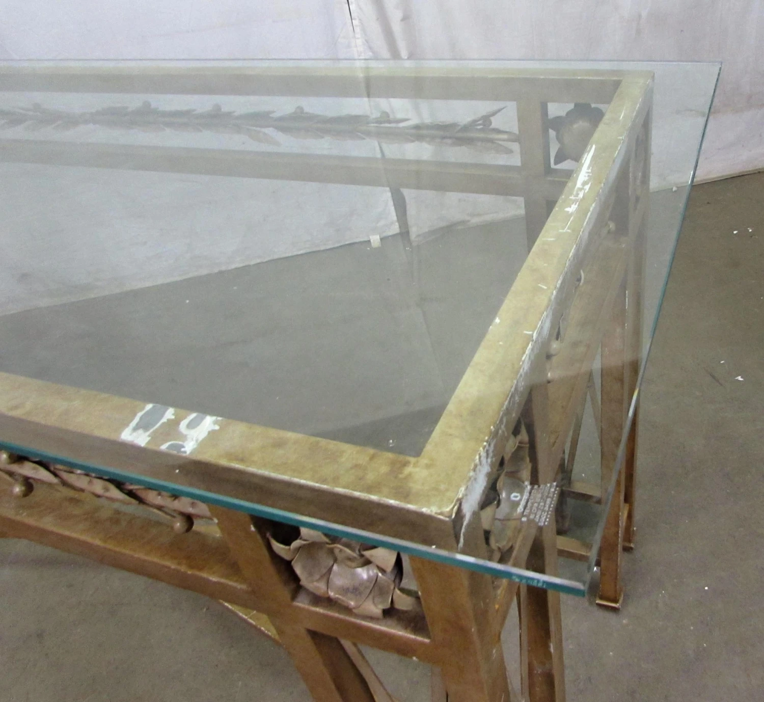 Vintage 6.5 Ft. Glass Top Wrought Iron Counter Height Table 9 Vintage 6.5 Ft. Glass Top Wrought Iron Counter Height Table - Image 7