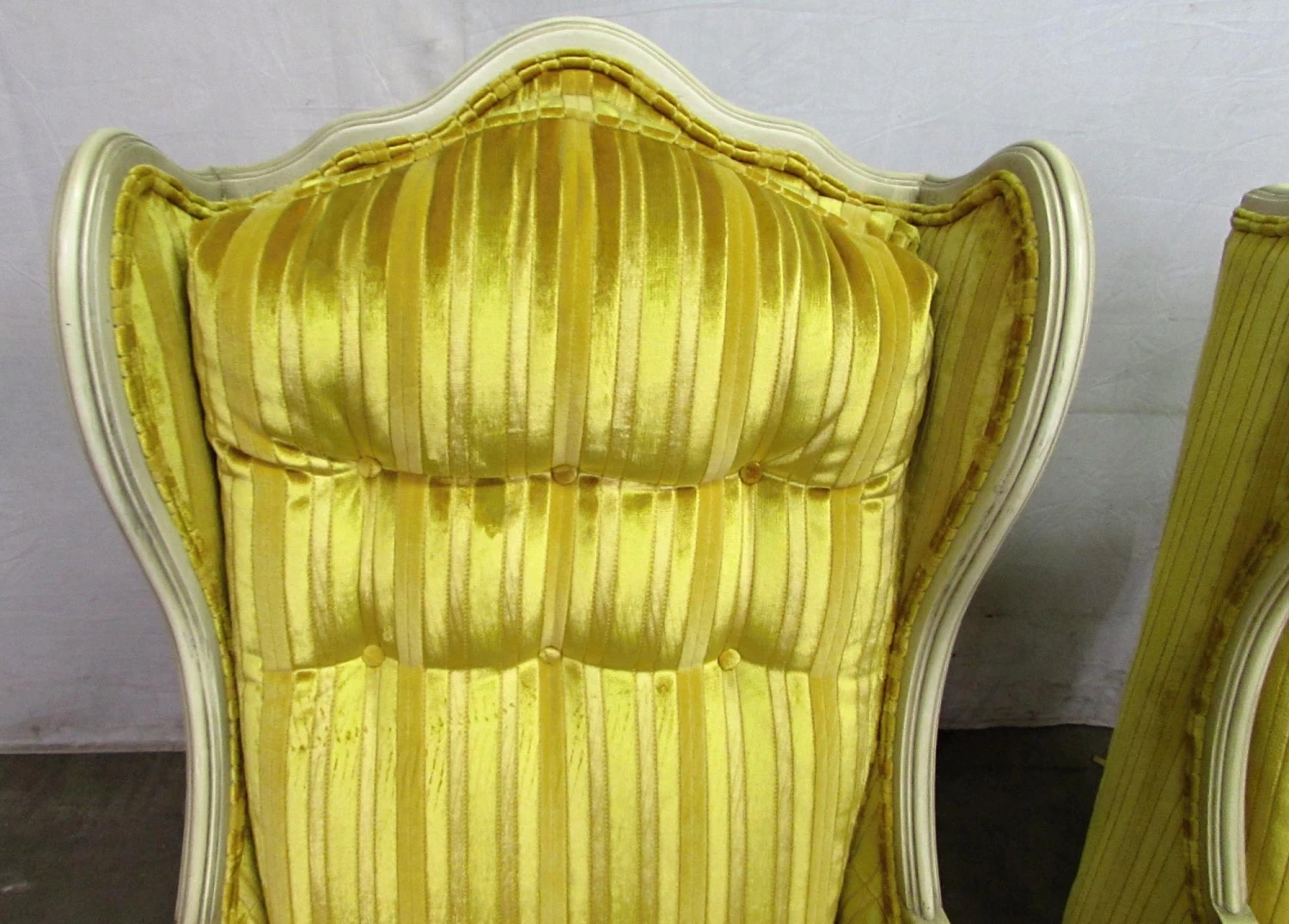 Pair Of Yellow Velvet French Provincial Parlor Chairs 6 Pair Of Yellow Velvet French Provincial Parlor Chairs - Image 4