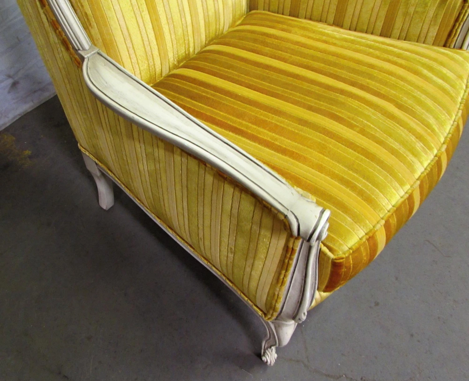 Pair Of Yellow Velvet French Provincial Parlor Chairs 8 Pair Of Yellow Velvet French Provincial Parlor Chairs - Image 6