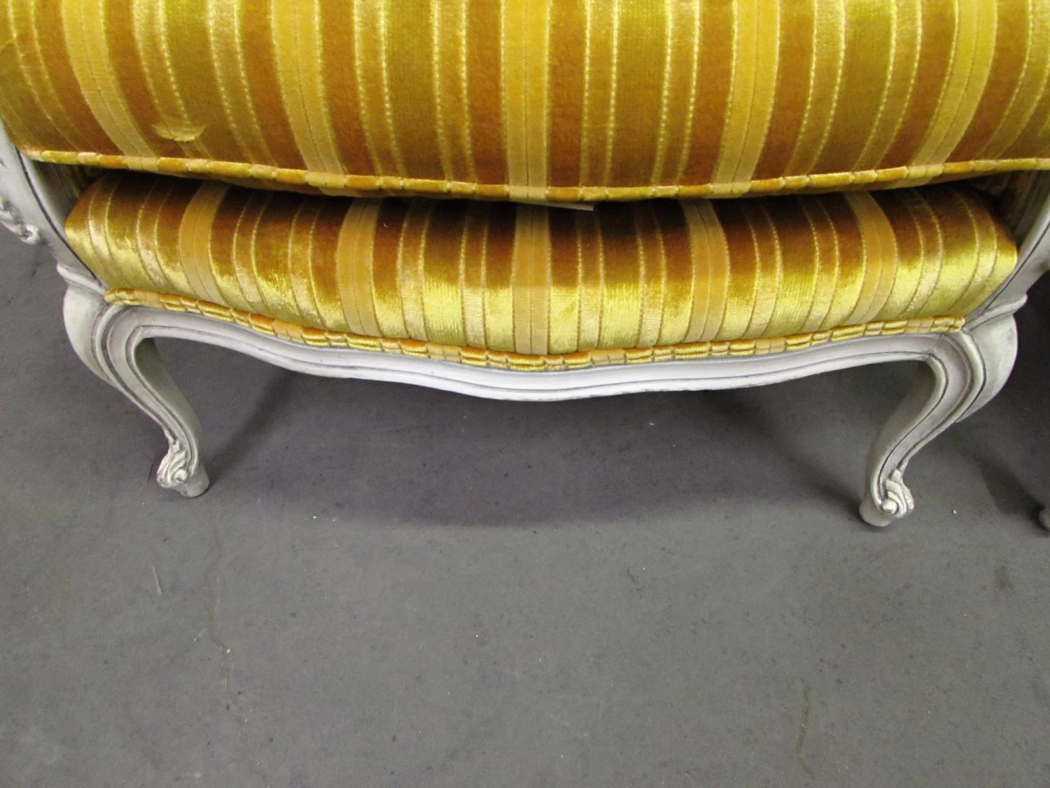 Pair Of Yellow Velvet French Provincial Parlor Chairs 9 Pair Of Yellow Velvet French Provincial Parlor Chairs - Image 7