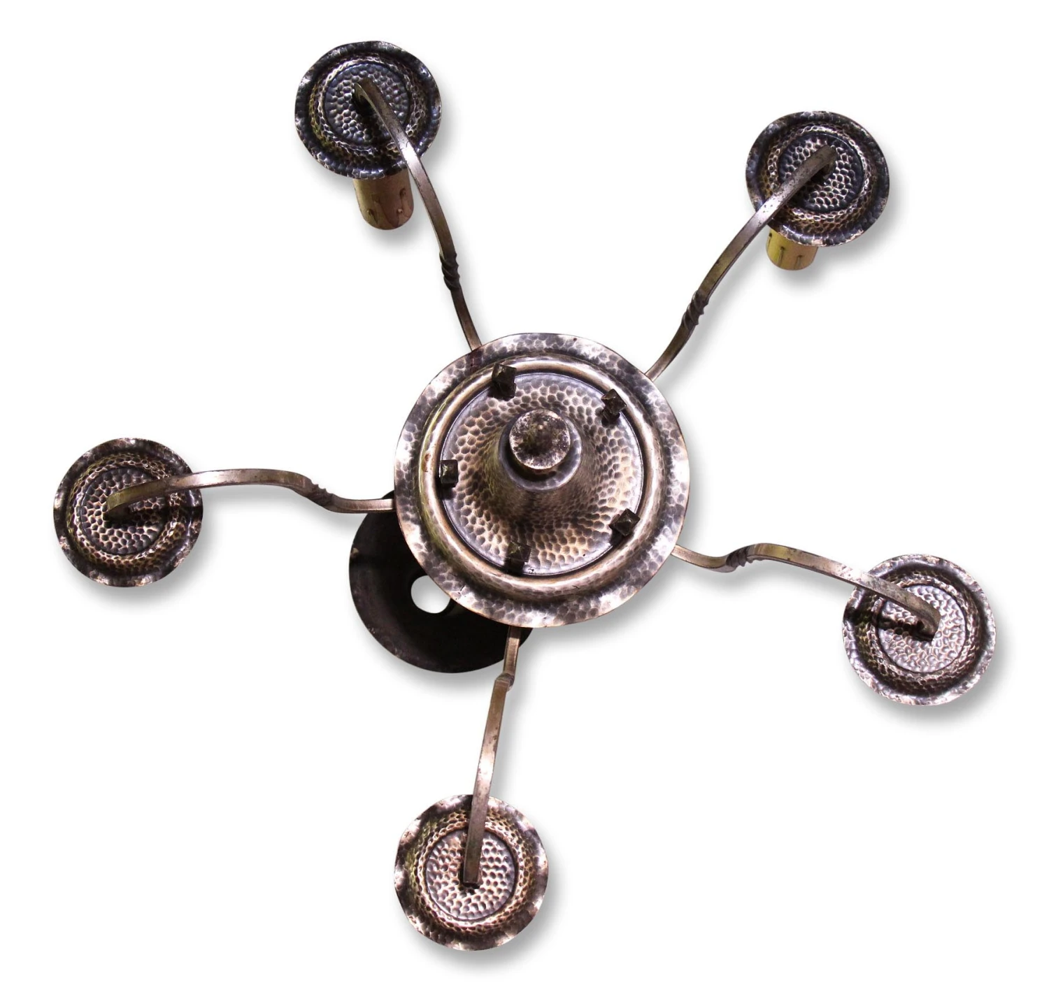 Antique 5 Arm Hammered Arts & Crafts Chandelier 12 Antique 5 Arm Hammered Arts & Crafts Chandelier - Image 10