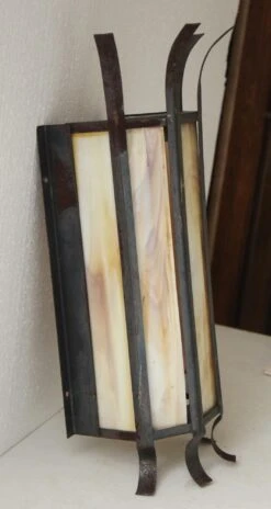 Pair Of Vintage Modern Stained Glass Iron Wall Sconces 14 Pair Of Vintage Modern Stained Glass Iron Wall Sconces -OGT Sale Store m216038 04