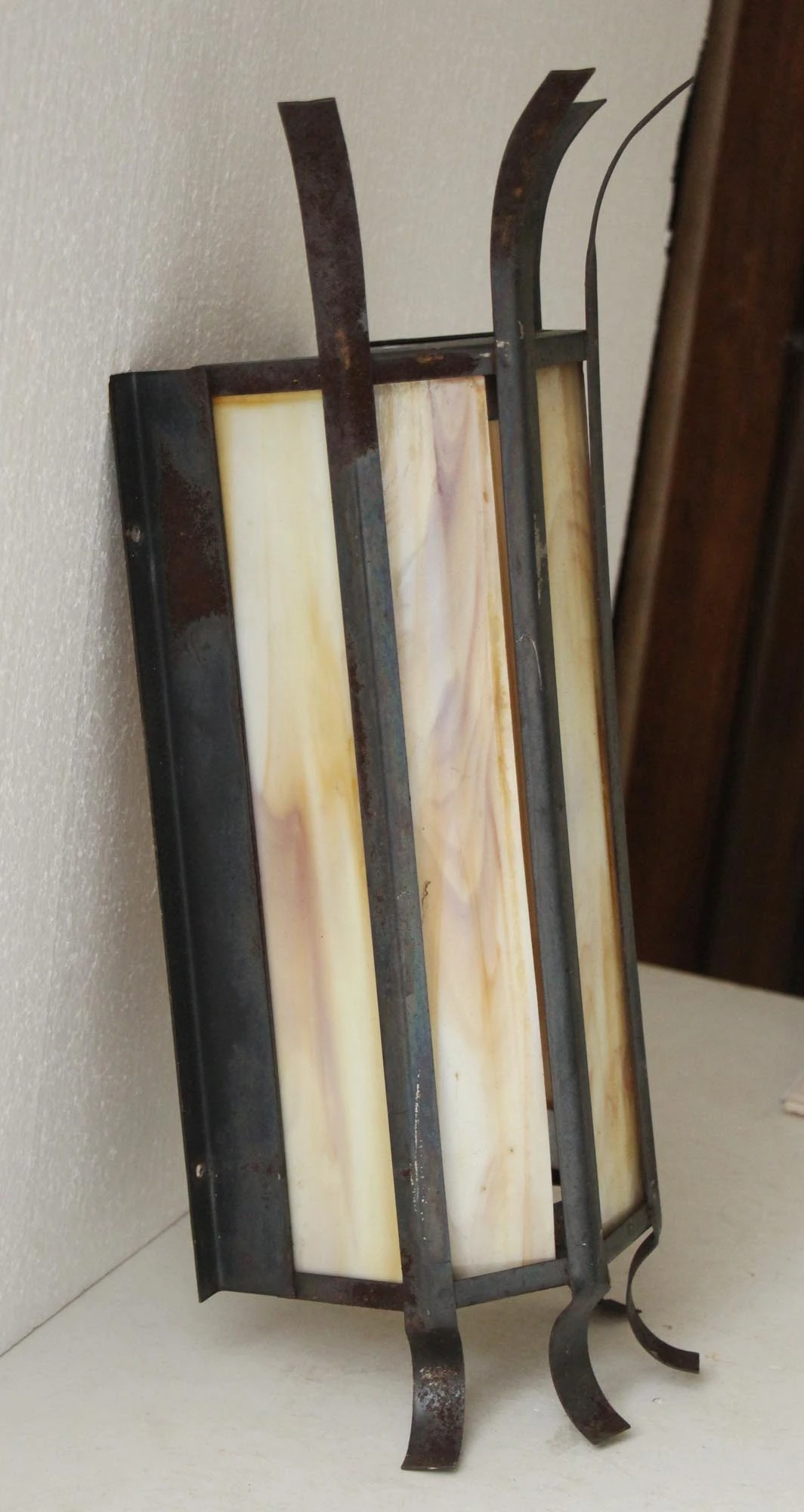 Pair Of Vintage Modern Stained Glass Iron Wall Sconces 6 Pair Of Vintage Modern Stained Glass Iron Wall Sconces - Image 4