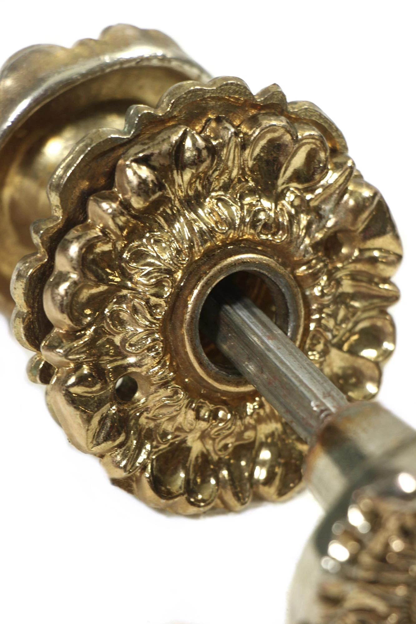 Vintage Highly Floral Polished Brass Passage Door Knob Set 6 Vintage Highly Floral Polished Brass Passage Door Knob Set - Image 4