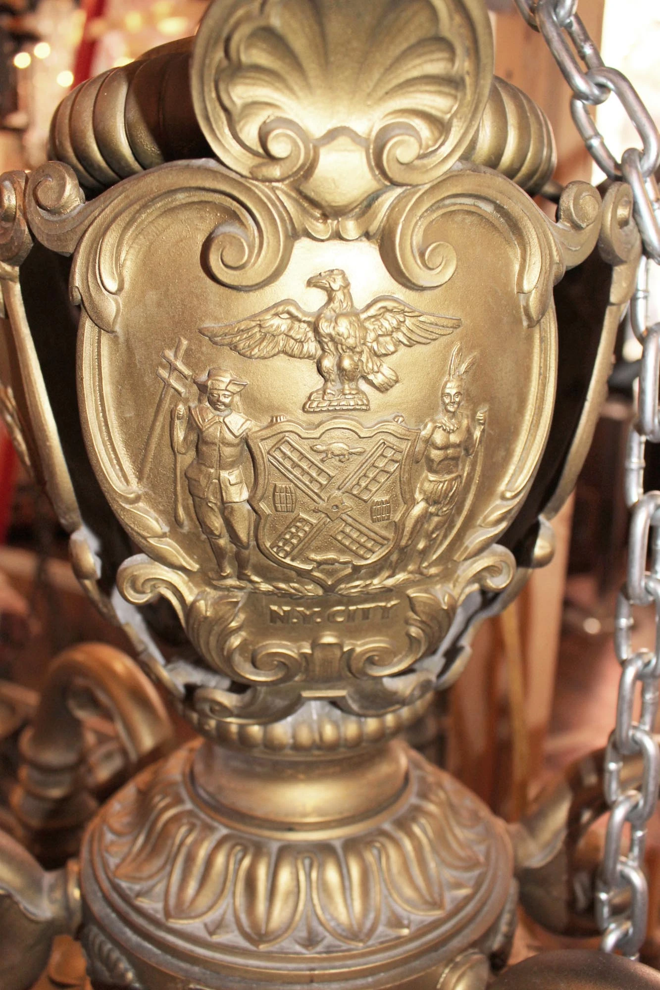 New York City Seal 5 Ft. Gilt Bronze Baroque Style Chandelier 8 New York City Seal 5 Ft. Gilt Bronze Baroque Style Chandelier - Image 6