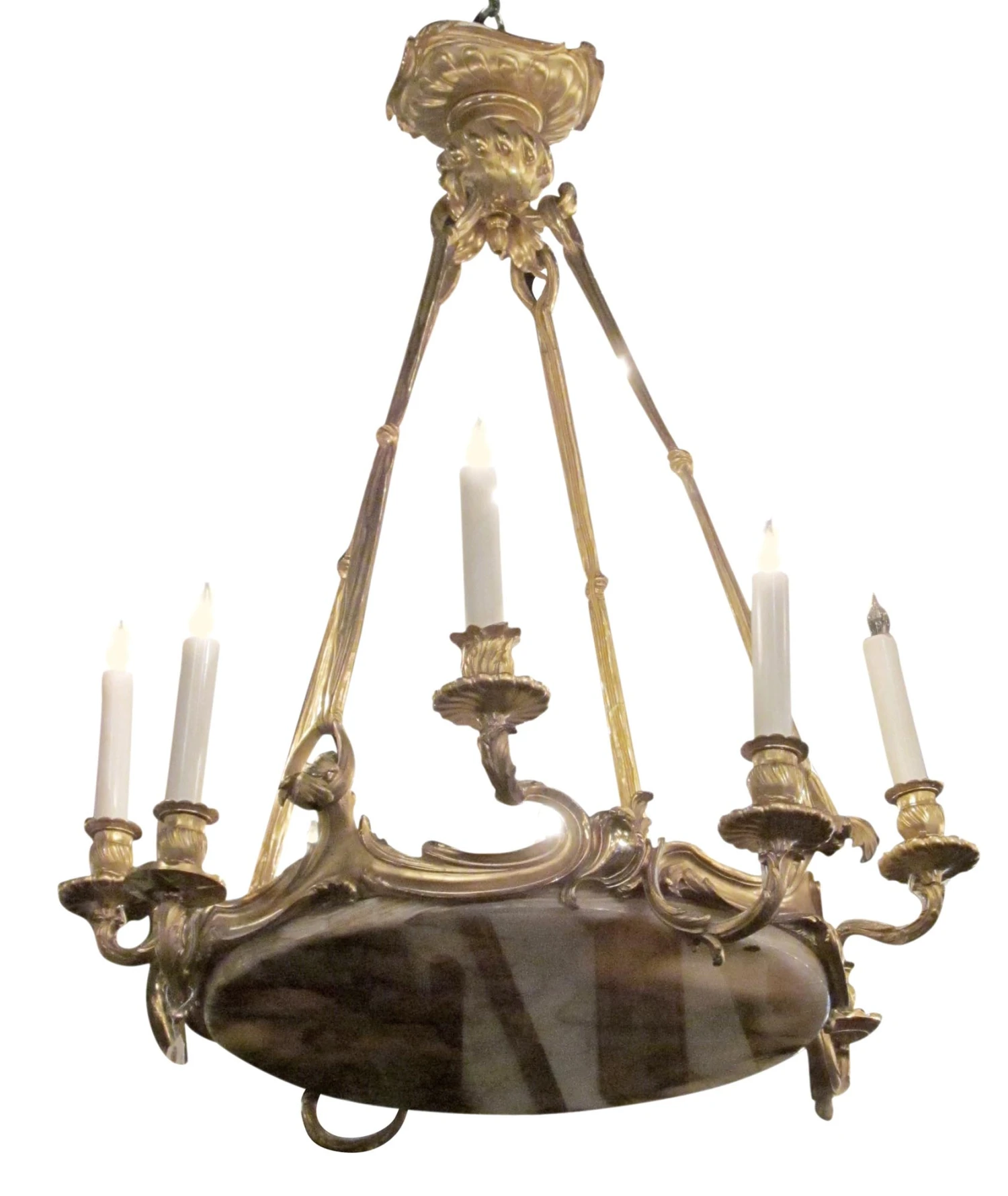 Antique French Gilt Bronze & Marble Chandelier 6 Antique French Gilt Bronze & Marble Chandelier - Image 4
