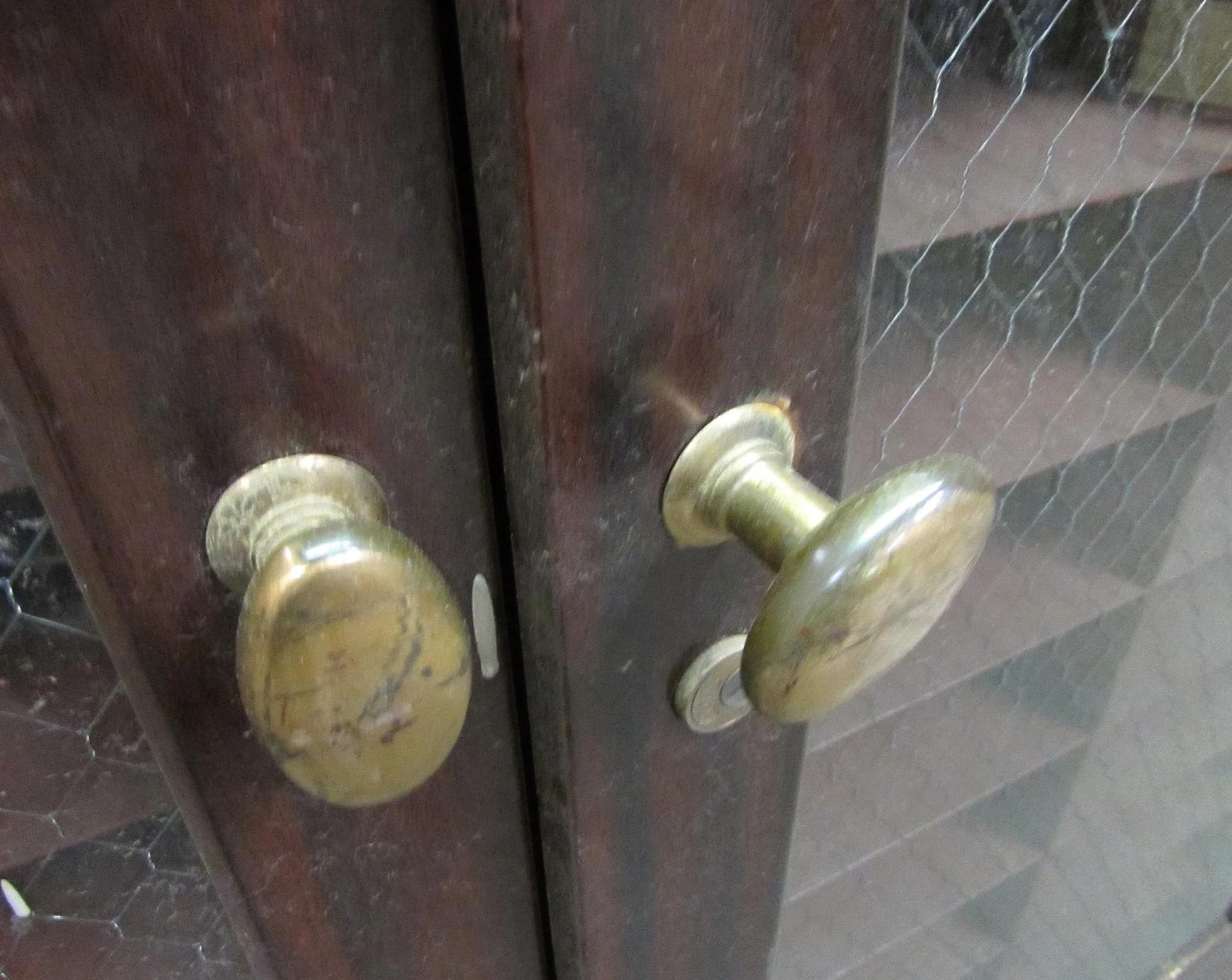 Vintage Wood & Metal Cabinets With Chicken Wire Glass Doors 9 Vintage Wood & Metal Cabinets With Chicken Wire Glass Doors - Image 7