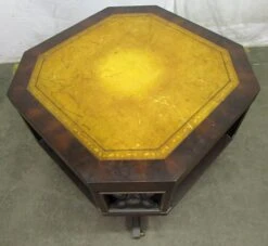 Antique Octagon Shaped Leather Top Rolling Side Table 15 Antique Octagon Shaped Leather Top Rolling Side Table -OGT Sale Store m218888 04