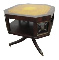Antique Octagon Shaped Leather Top Rolling Side Table 17 Antique Octagon Shaped Leather Top Rolling Side Table -OGT Sale Store m218888 06