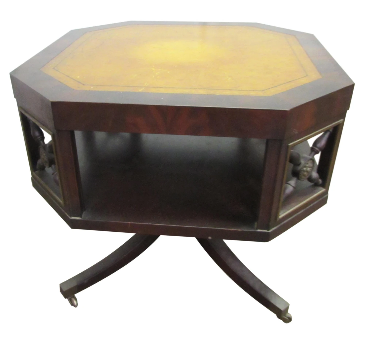 Antique Octagon Shaped Leather Top Rolling Side Table 9 Antique Octagon Shaped Leather Top Rolling Side Table - Image 7