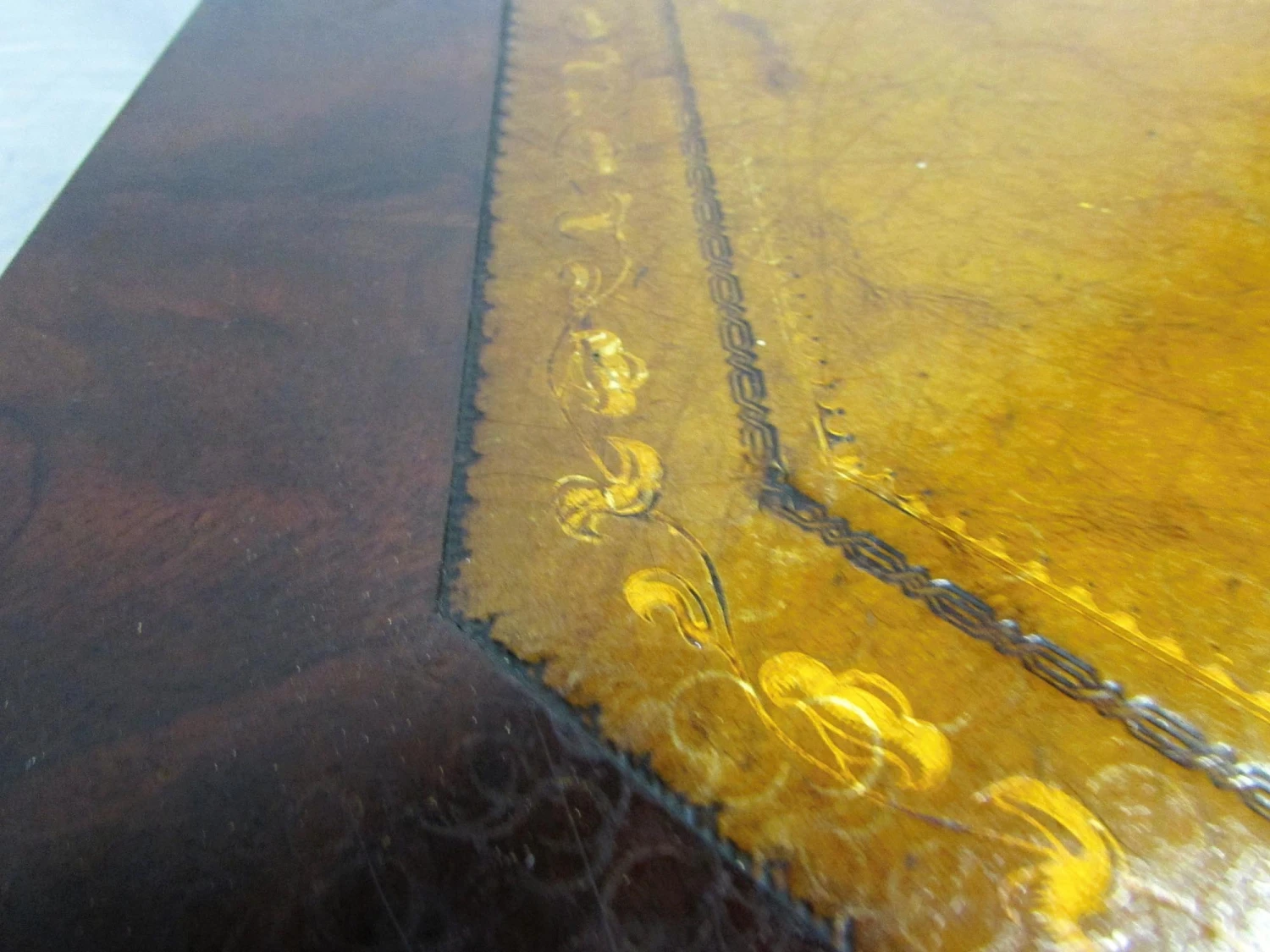 Antique Octagon Shaped Leather Top Rolling Side Table 10 Antique Octagon Shaped Leather Top Rolling Side Table - Image 8