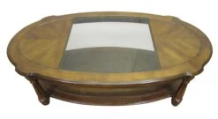 1990s Oval Oak Coffee Table With Center Glass Top 15 1990s Oval Oak Coffee Table With Center Glass Top -OGT Sale Store m218891 06