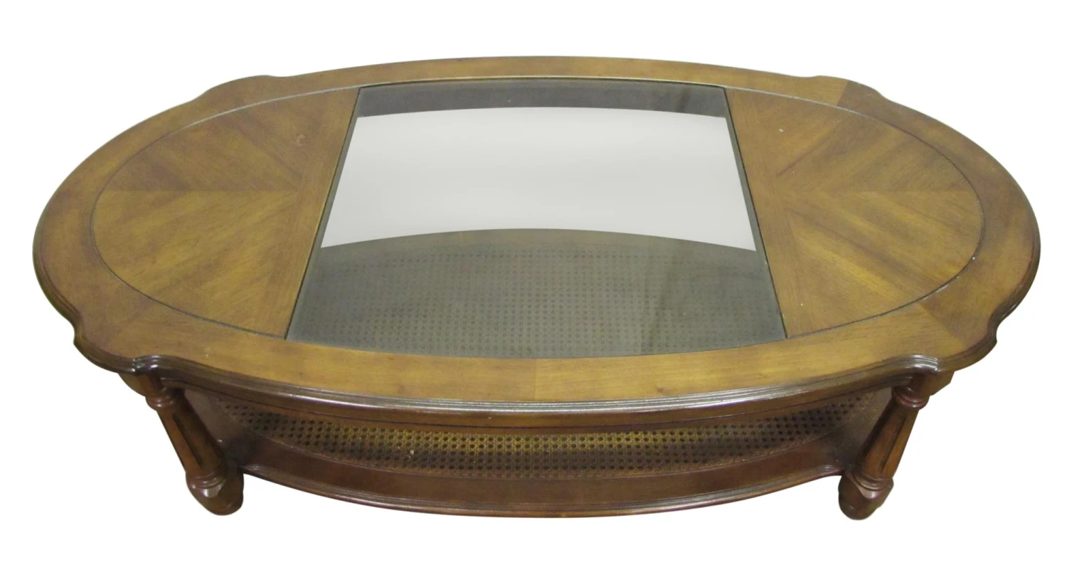 1990s Oval Oak Coffee Table With Center Glass Top 8 1990s Oval Oak Coffee Table With Center Glass Top - Image 6