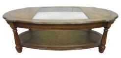 1990s Oval Oak Coffee Table With Center Glass Top 17 1990s Oval Oak Coffee Table With Center Glass Top -OGT Sale Store m218891 08