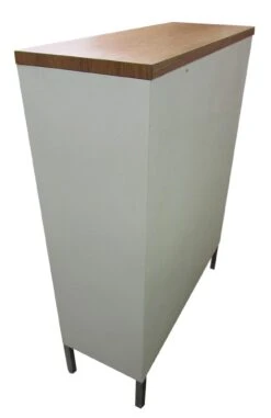 Vintage White Metal Cabinet With Sliding Ribbed Glass Doors 11 Vintage White Metal Cabinet With Sliding Ribbed Glass Doors -OGT Sale Store m218914 04