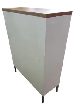 Vintage White Metal Cabinet With Sliding Ribbed Glass Doors 12 Vintage White Metal Cabinet With Sliding Ribbed Glass Doors -OGT Sale Store m218914 05