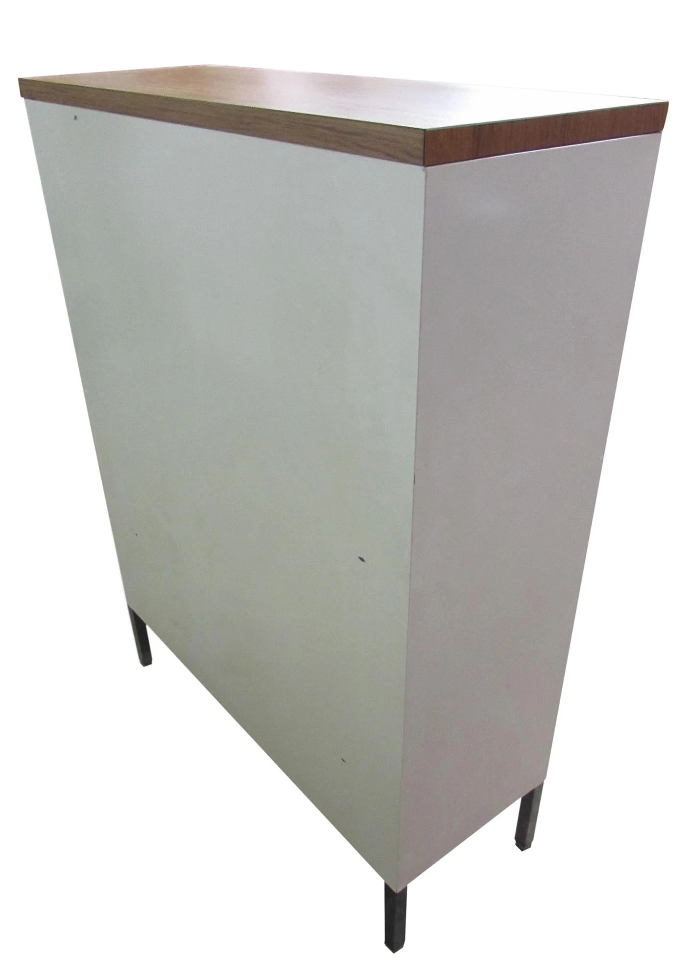 Vintage White Metal Cabinet With Sliding Ribbed Glass Doors 7 Vintage White Metal Cabinet With Sliding Ribbed Glass Doors - Image 5