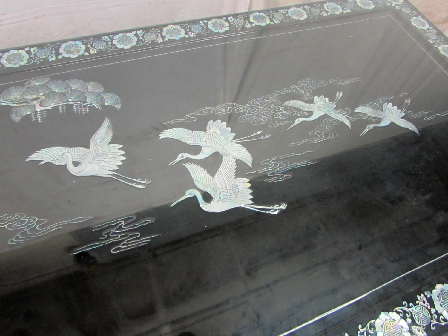 Vintage 71 In. Glass Top Asian Sideboard Cabinet 14 Vintage 71 In. Glass Top Asian Sideboard Cabinet - Image 12