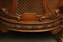 Vintage French Carved Wood Metal Grids Side Table -OGT Sale Store m219614 05