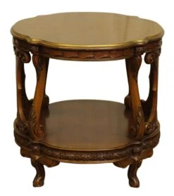 Vintage French Carved Wood Metal Grids Side Table -OGT Sale Store m219614 07