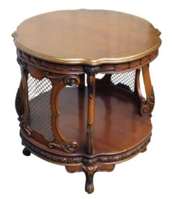 Vintage French Carved Wood Metal Grids Side Table -OGT Sale Store m219614 08