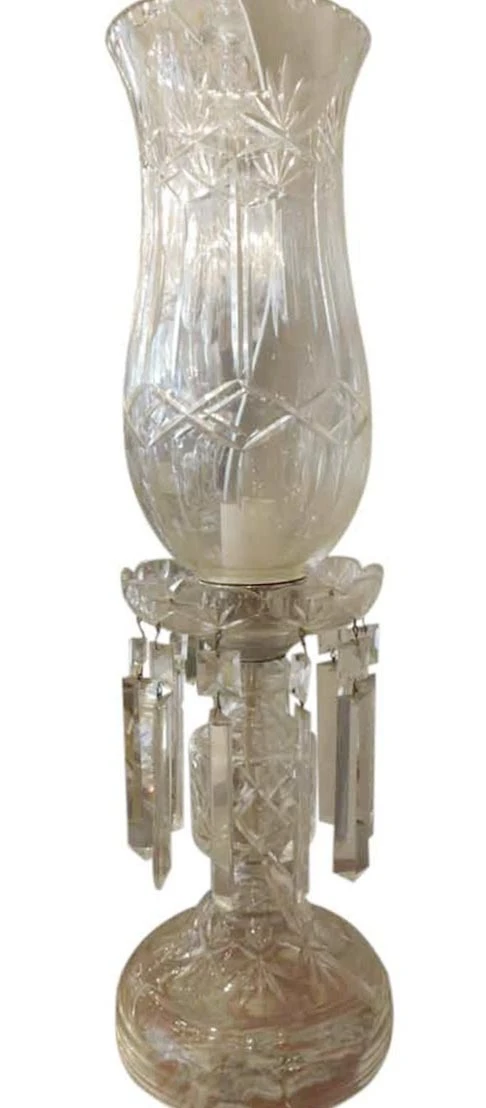 Pair Of Etched Clear Crystal Mantel Candelabra Lamps 6 Pair Of Etched Clear Crystal Mantel Candelabra Lamps - Image 4