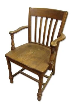 Vintage Slatted Back Oak Wooden Arm Chair -OGT Sale Store m220408 07